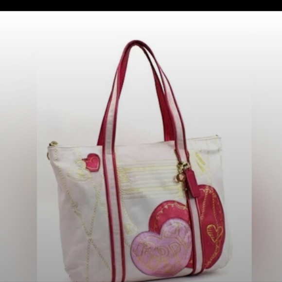 Coach Handbags - COACH POPPY METALLIC FUCHSIA PINK/PURPLE HEARTS GLAM TOTE LIMITED EDITION
